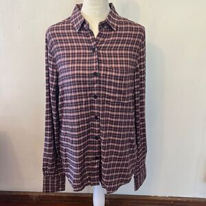beachlunchlounge red plaid long sleeve button front shirt Size S New